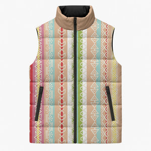 Nigerian Aso Oke African Ethnic Stripes Sleeveless Puffer Jacket