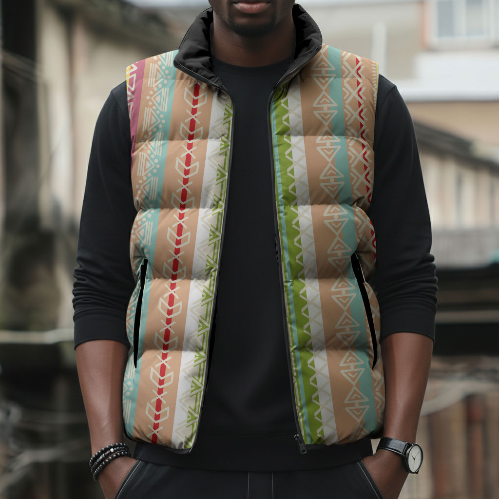 Nigerian Aso Oke African Ethnic Stripes Sleeveless Puffer Jacket