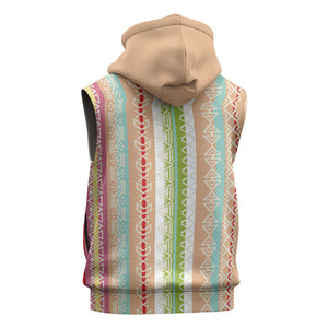 Nigerian Aso Oke African Ethnic Stripes Sleeveless Zip Hoodie