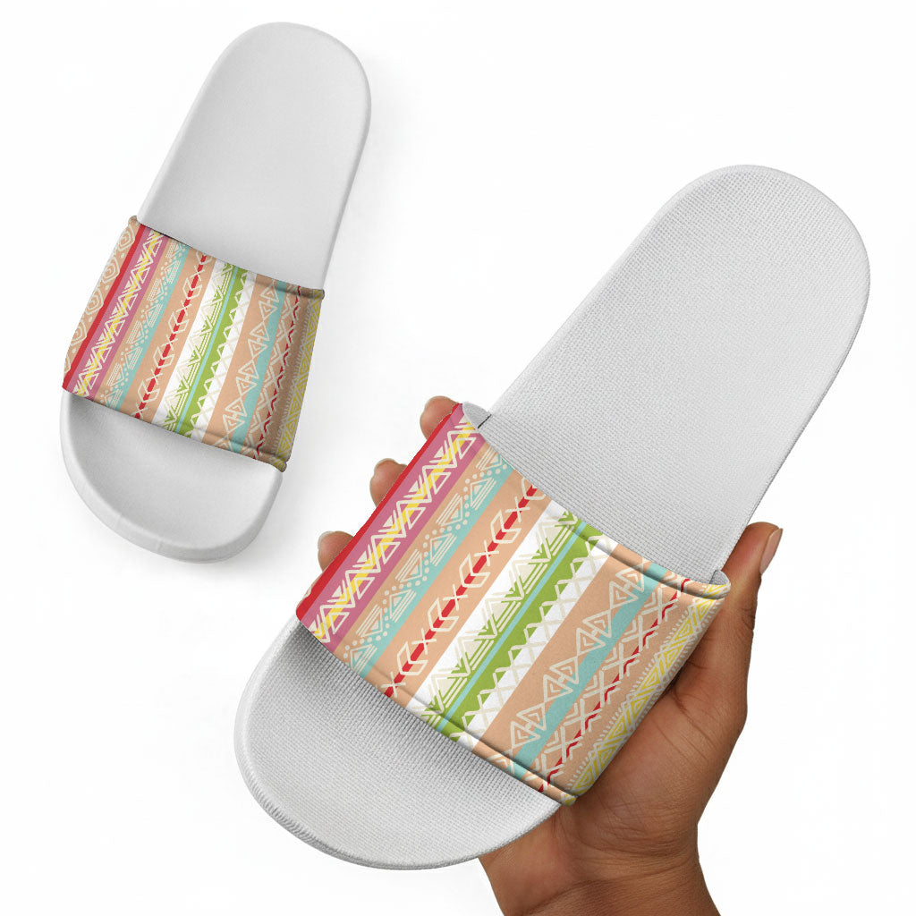 Nigerian Aso Oke African Ethnic Stripes Slide Sandals