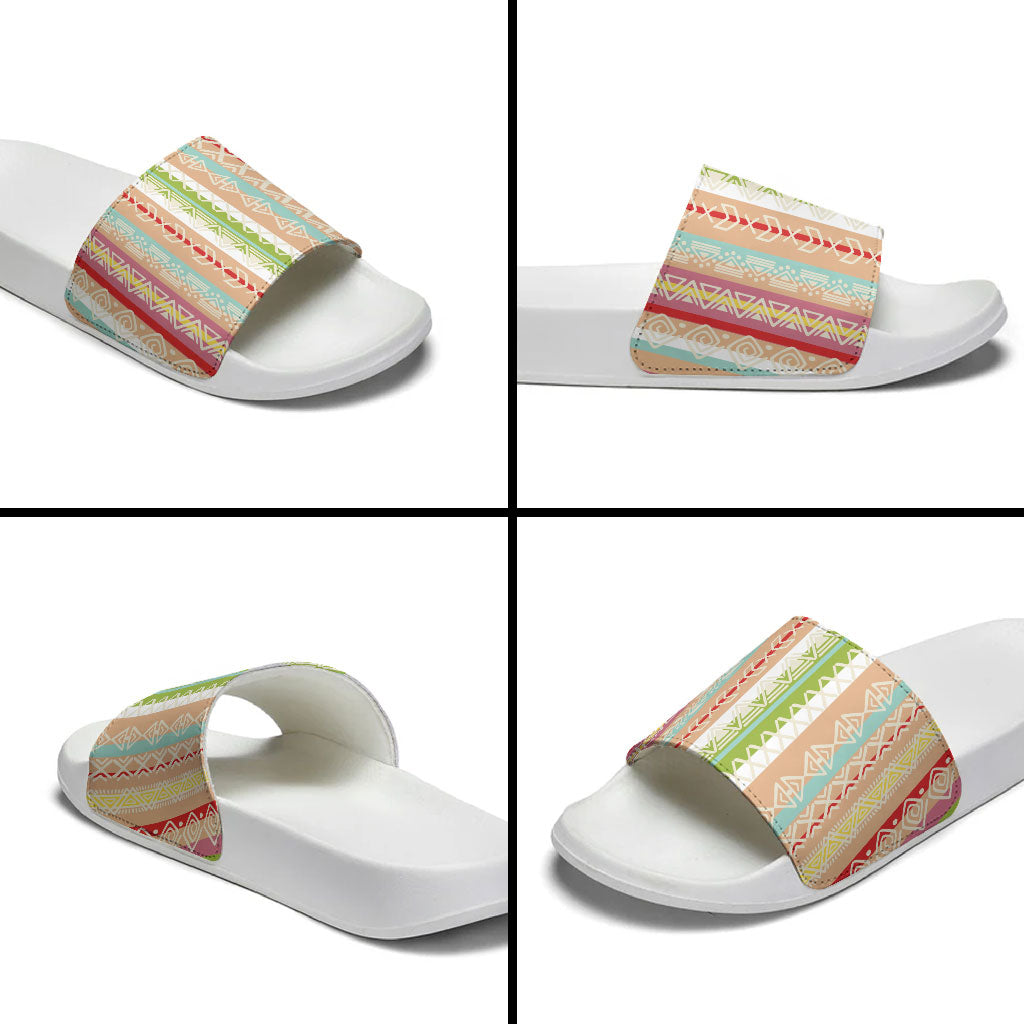 Nigerian Aso Oke African Ethnic Stripes Slide Sandals
