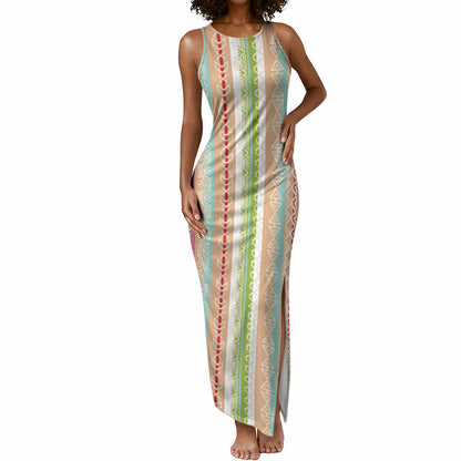 Nigerian Aso Oke African Ethnic Stripes Tank Maxi Dress