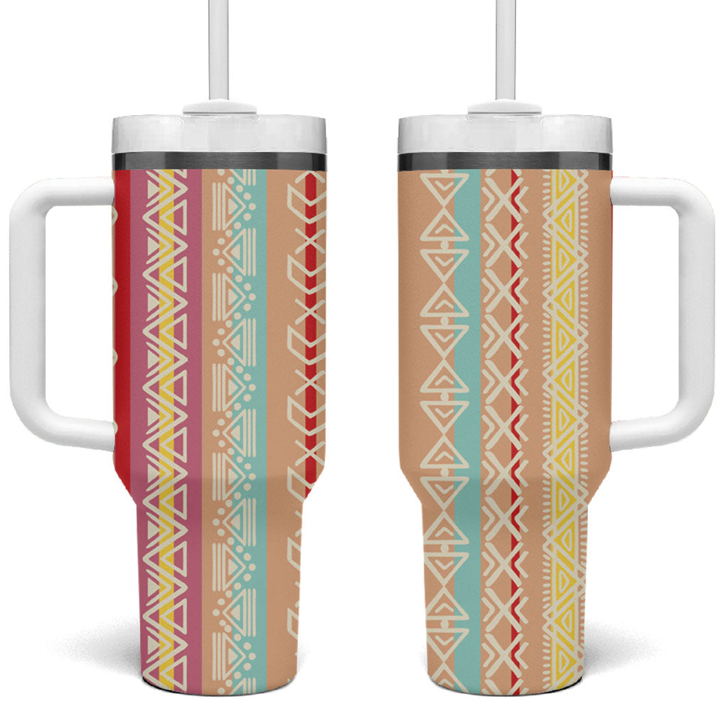 Nigerian Aso Oke African Ethnic Stripes Tumbler With Handle