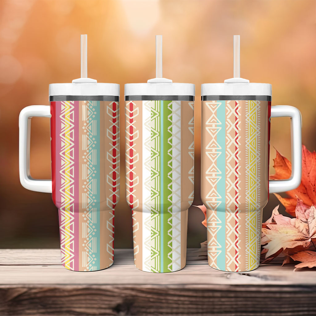 Nigerian Aso Oke African Ethnic Stripes Tumbler With Handle