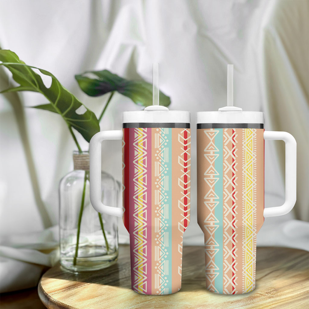 Nigerian Aso Oke African Ethnic Stripes Tumbler With Handle