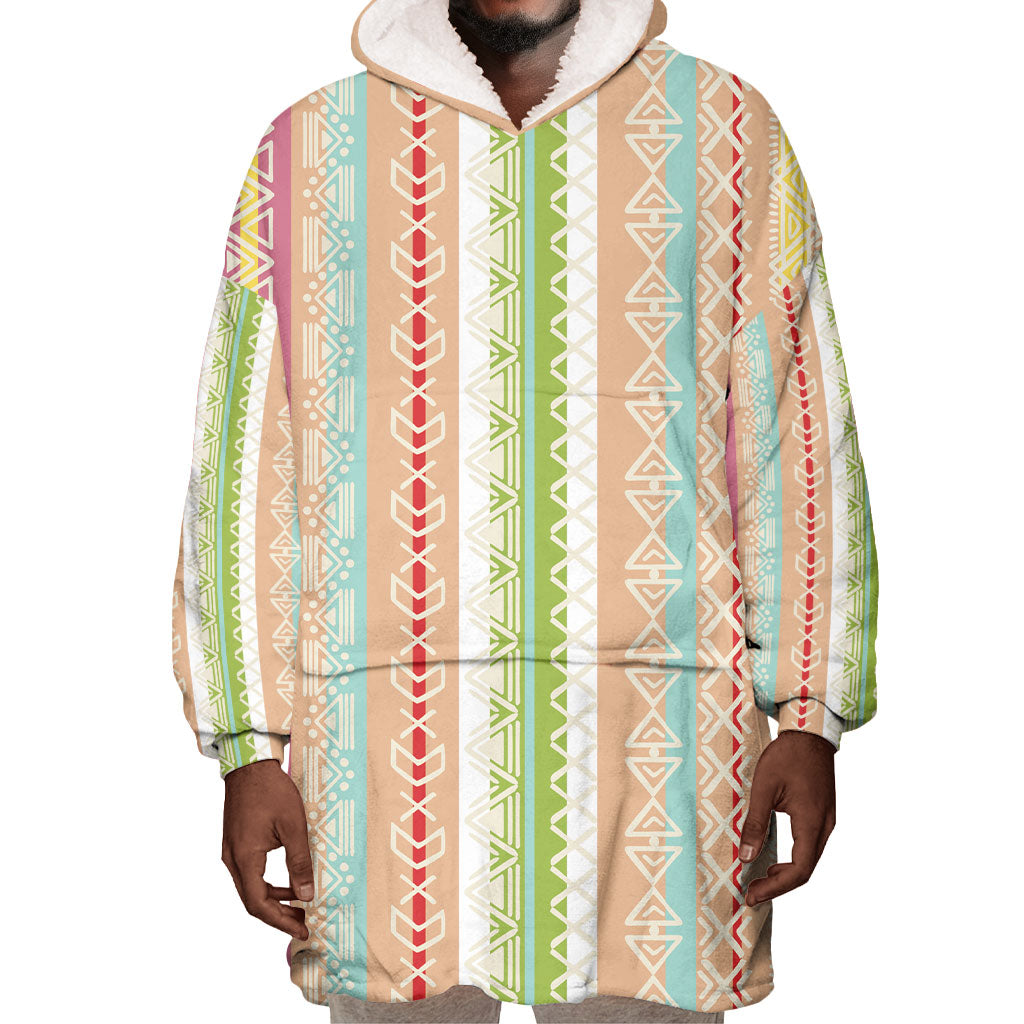 Nigerian Aso Oke African Ethnic Stripes Wearable Blanket Hoodie