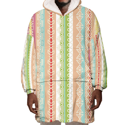 Nigerian Aso Oke African Ethnic Stripes Wearable Blanket Hoodie