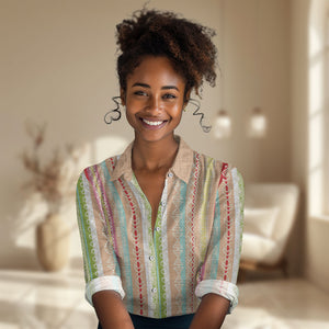 Nigerian Aso Oke African Ethnic Stripes Women Casual Shirt