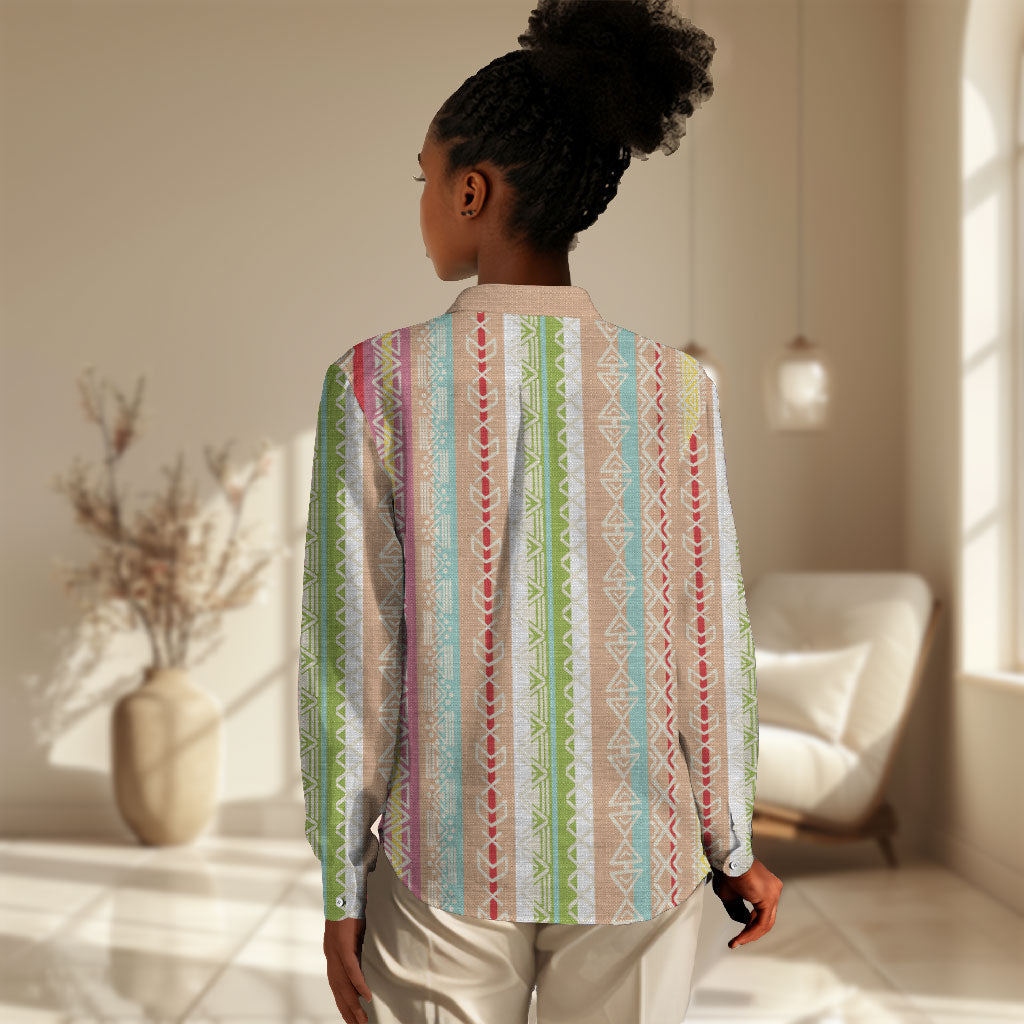 Nigerian Aso Oke African Ethnic Stripes Women Casual Shirt