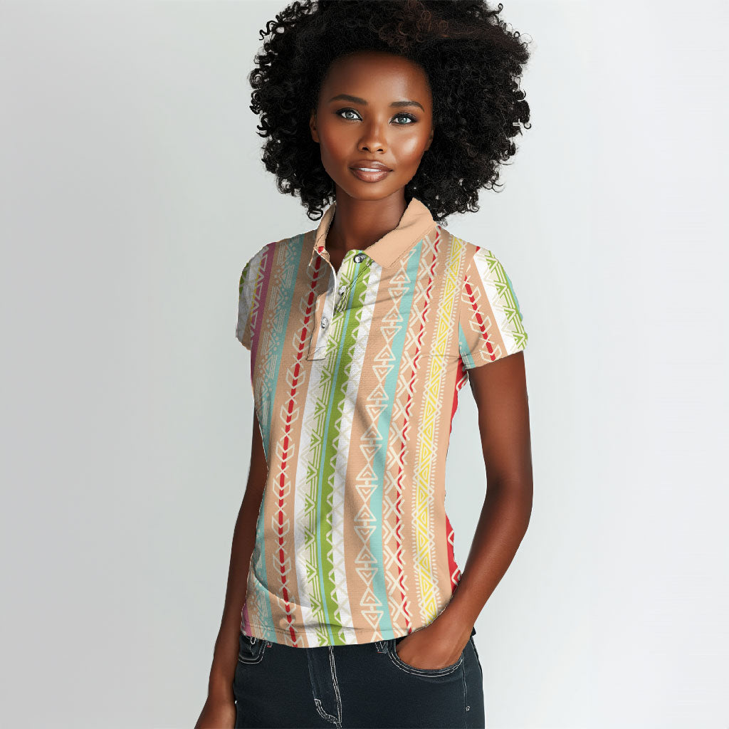 Nigerian Aso Oke African Ethnic Stripes Women Polo Shirt