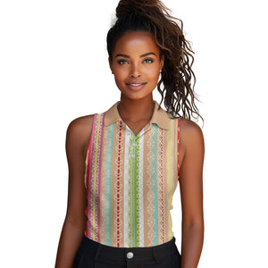 Nigerian Aso Oke African Ethnic Stripes Women Sleeveless Polo Shirt