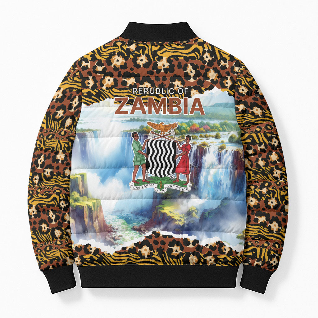 Zambian Heritage Independence 1964 Bomber Puffer Jacket Traditional African Seamless Pattern