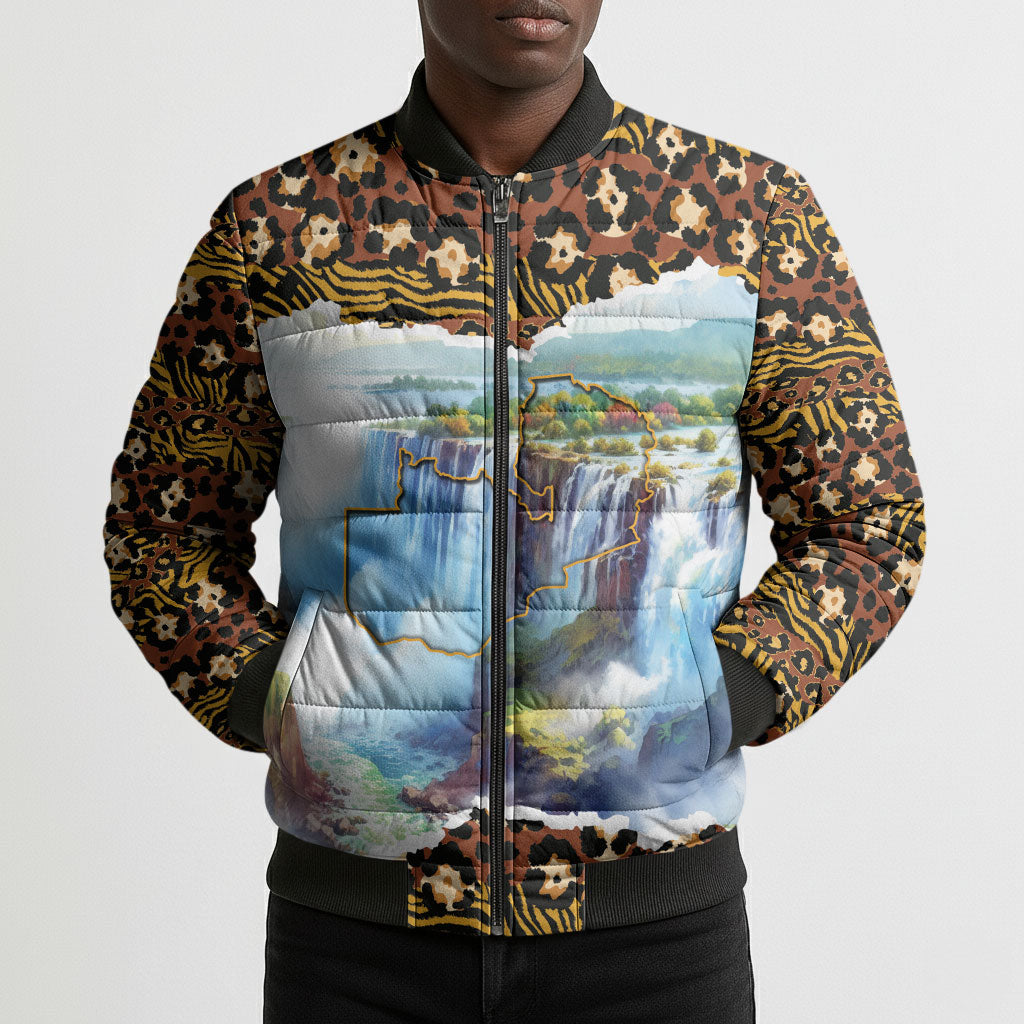 Zambian Heritage Independence 1964 Bomber Puffer Jacket Traditional African Seamless Pattern