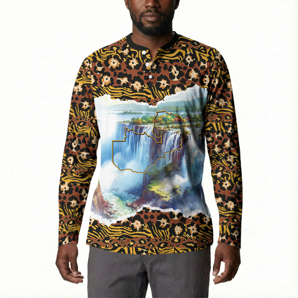 Zambian Heritage Independence 1964 Button Sweatshirt Traditional African Seamless Pattern