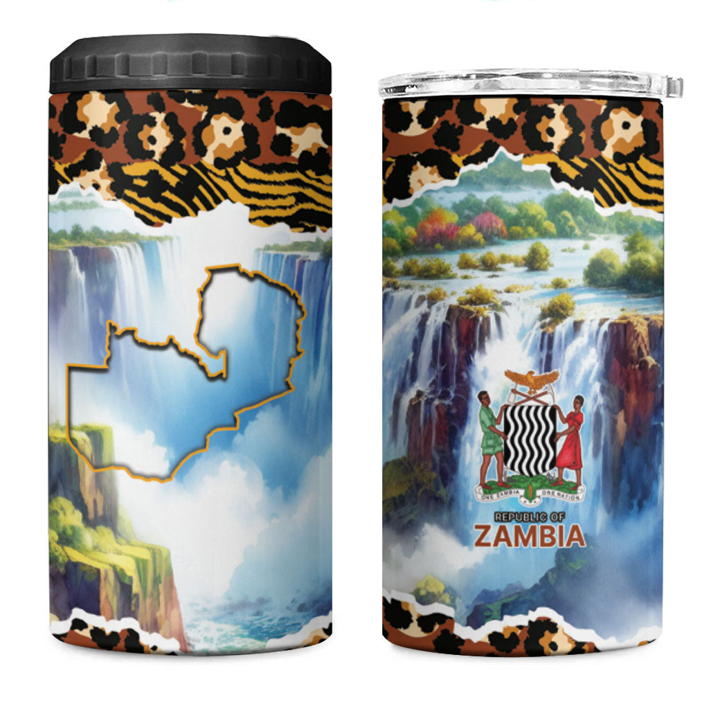 Zambian Heritage Independence 1964 4 in 1 Can Cooler Tumbler Traditional African Seamless Pattern