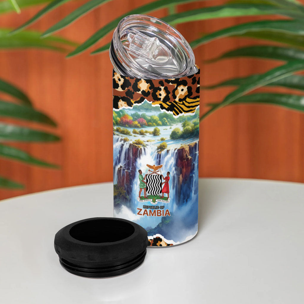 Zambian Heritage Independence 1964 4 in 1 Can Cooler Tumbler Traditional African Seamless Pattern
