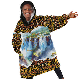 Zambian Heritage Independence 1964 Kid Wearable Blanket Hoodie Traditional African Seamless Pattern
