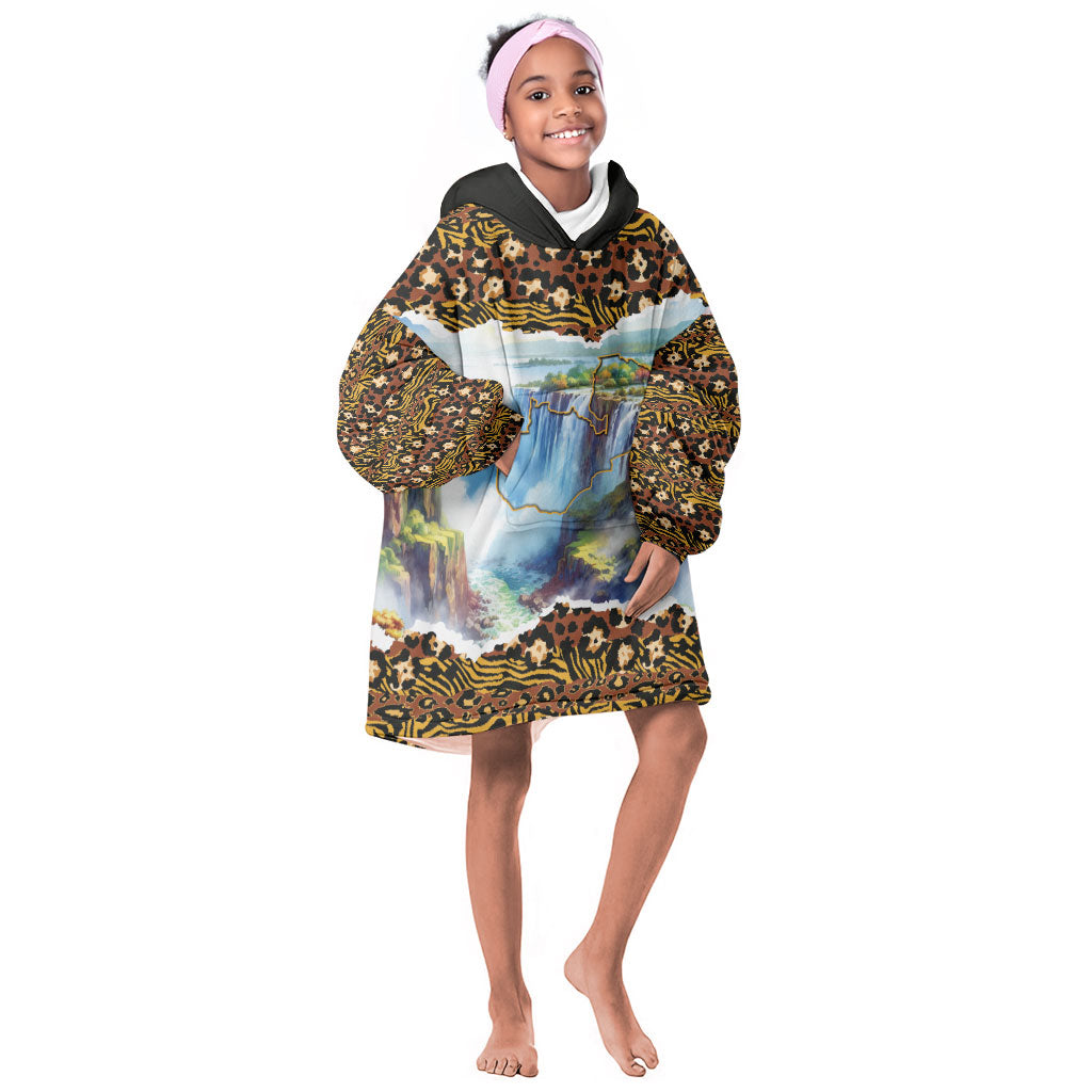 Zambian Heritage Independence 1964 Kid Wearable Blanket Hoodie Traditional African Seamless Pattern