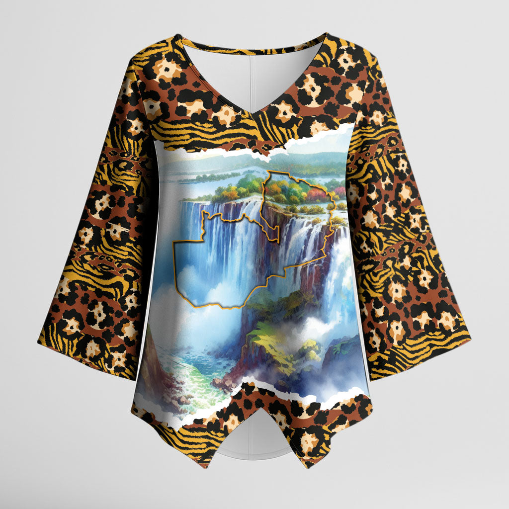 Zambian Heritage Independence 1964 Kimono Sleeve Blouse Traditional African Seamless Pattern