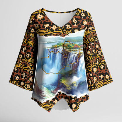 Zambian Heritage Independence 1964 Kimono Sleeve Blouse Traditional African Seamless Pattern