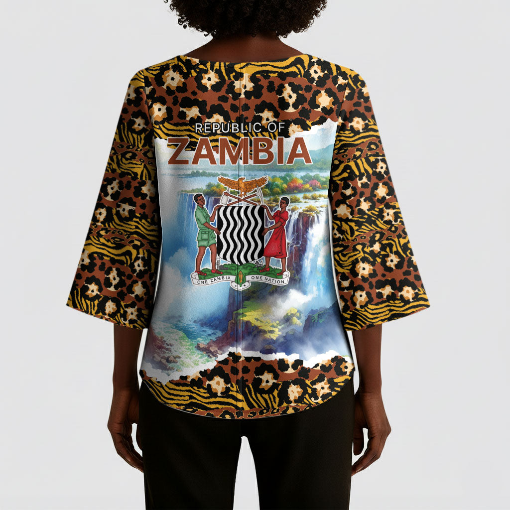 Zambian Heritage Independence 1964 Kimono Sleeve Blouse Traditional African Seamless Pattern
