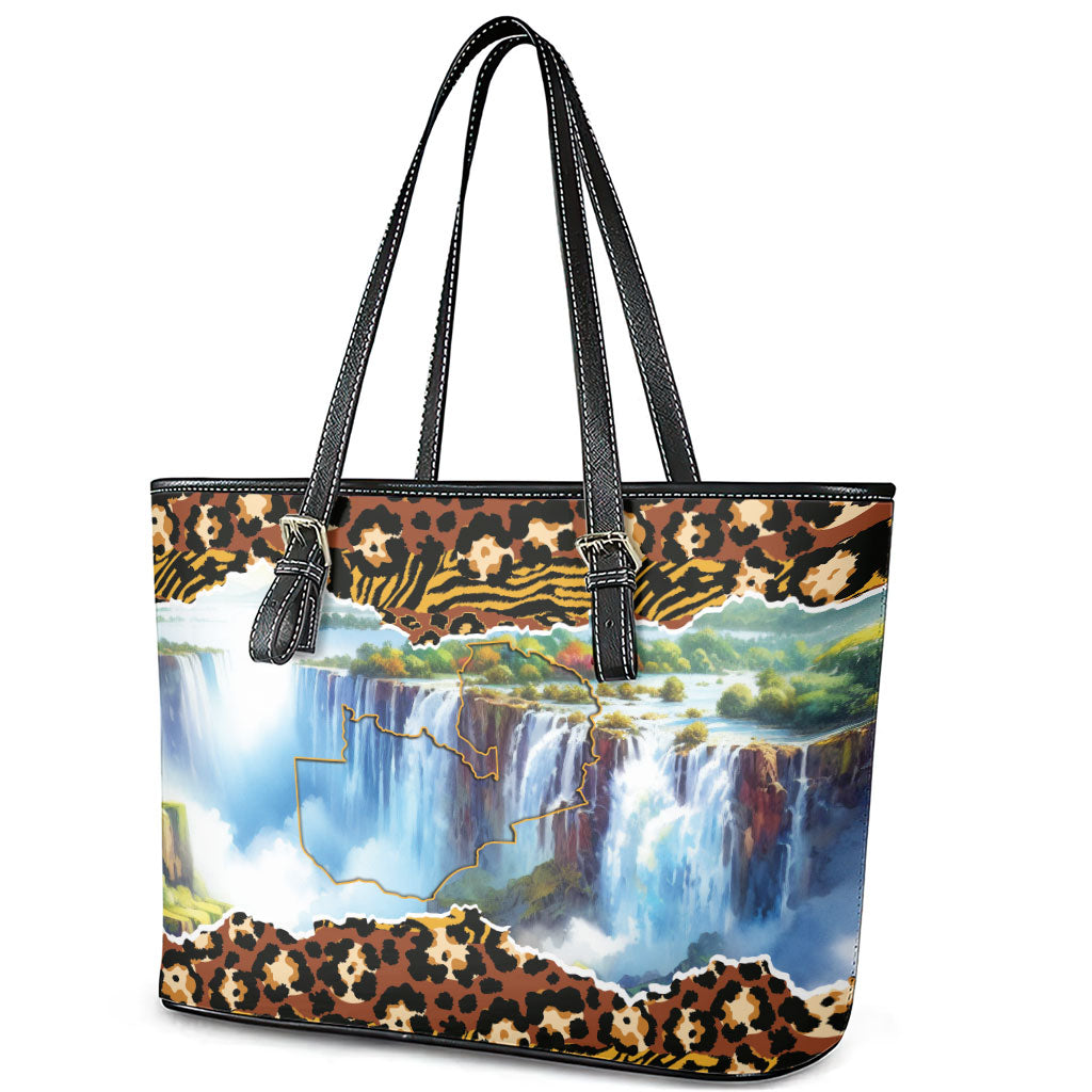 Zambian Heritage Independence 1964 Leather Tote Bag Traditional African Seamless Pattern