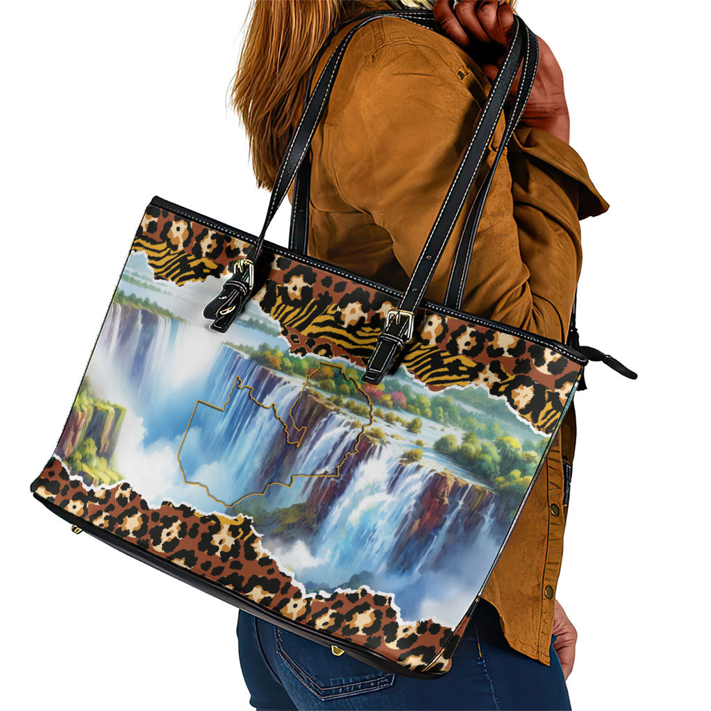 Zambian Heritage Independence 1964 Leather Tote Bag Traditional African Seamless Pattern