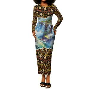 Zambian Heritage Independence 1964 Long Sleeve Bodycon Dress Traditional African Seamless Pattern