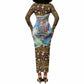 Zambian Heritage Independence 1964 Long Sleeve Bodycon Dress Traditional African Seamless Pattern
