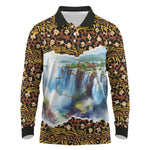Zambian Heritage Independence 1964 Long Sleeve Polo Shirt Traditional African Seamless Pattern