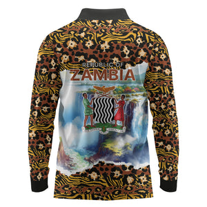 Zambian Heritage Independence 1964 Long Sleeve Polo Shirt Traditional African Seamless Pattern