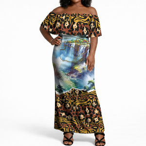 Zambian Heritage Independence 1964 Off Shoulder Maxi Dress Traditional African Seamless Pattern