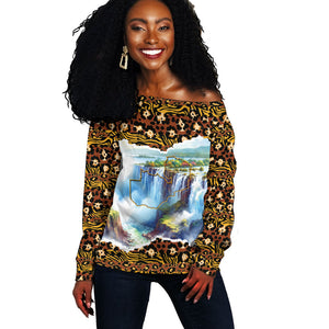 Zambian Heritage Independence 1964 Off Shoulder Sweater Traditional African Seamless Pattern