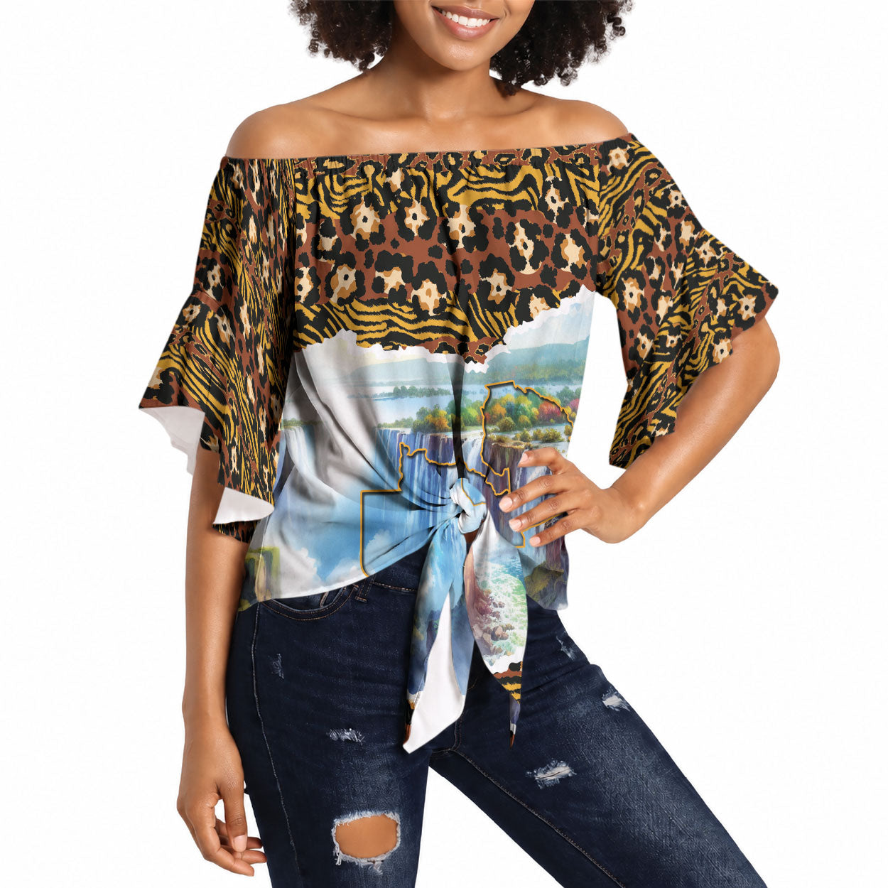 Zambian Heritage Independence 1964 Off Shoulder Wrap Waist Top Traditional African Seamless Pattern