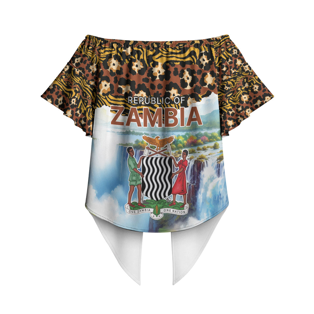 Zambian Heritage Independence 1964 Off Shoulder Wrap Waist Top Traditional African Seamless Pattern