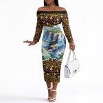 Zambian Heritage Independence 1964 Off The Shoulder Long Sleeve Dress Traditional African Seamless Pattern