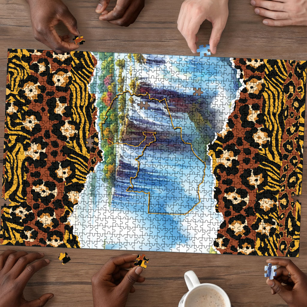 Zambian Heritage Independence 1964 Puzzle Traditional African Seamless Pattern