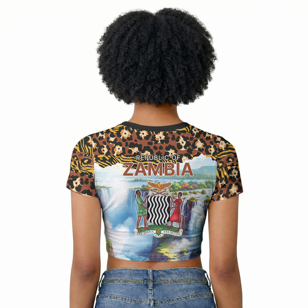 Zambian Heritage Independence 1964 Raglan Cropped T shirt Traditional African Seamless Pattern