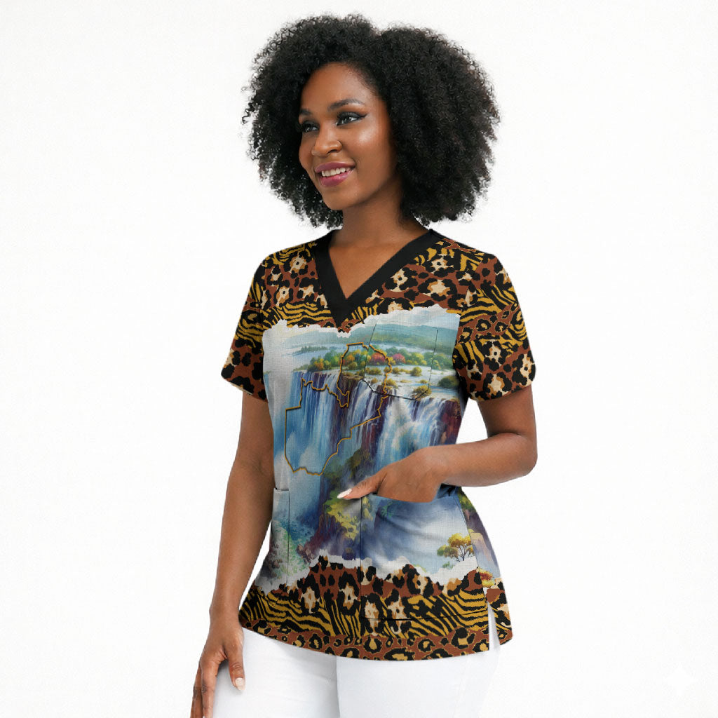Zambian Heritage Independence 1964 Scrub Top Traditional African Seamless Pattern