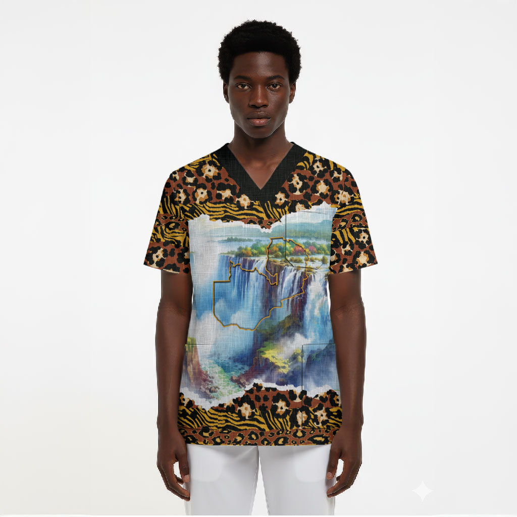 Zambian Heritage Independence 1964 Scrub Top Traditional African Seamless Pattern