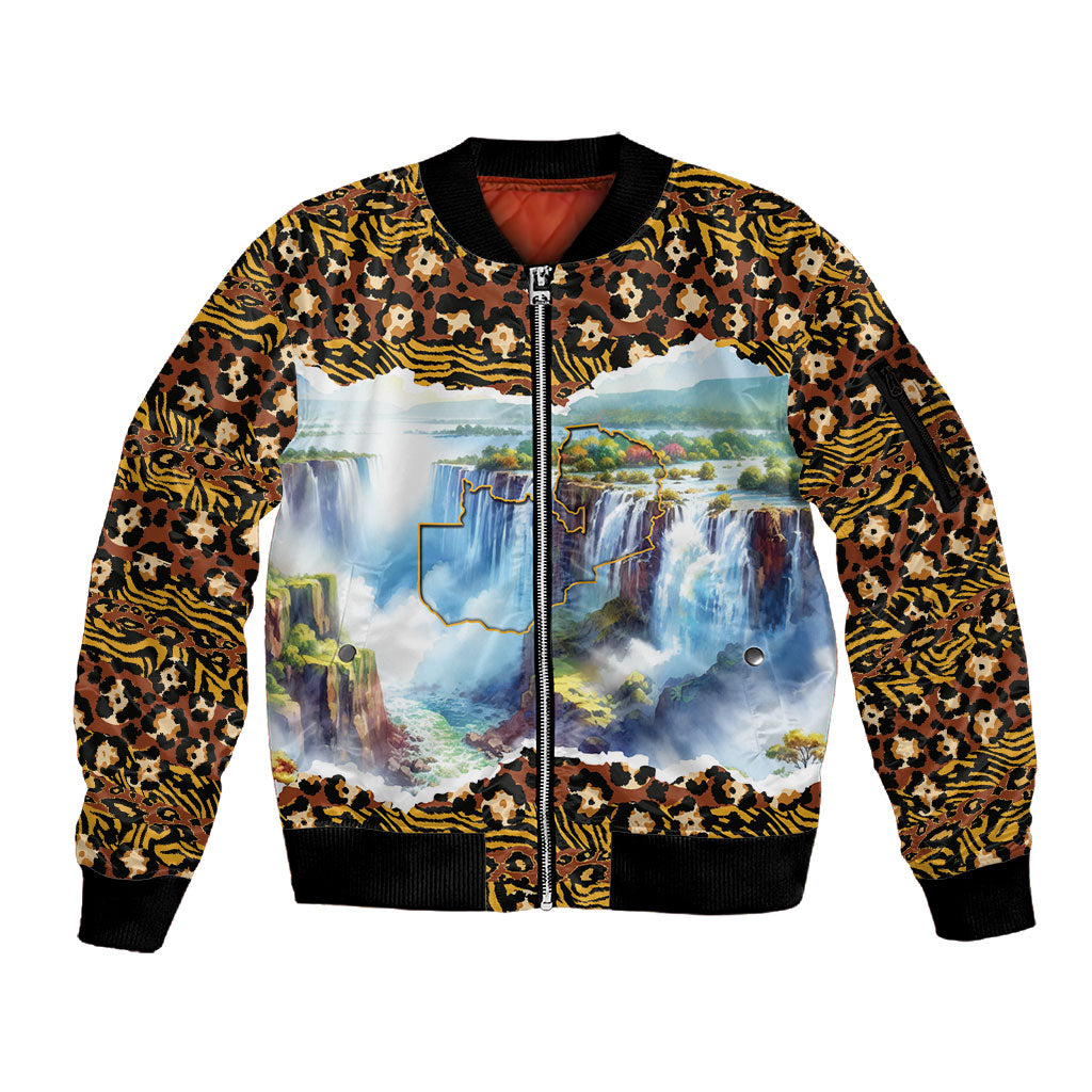 Zambian Heritage Independence 1964 Sleeve Zip Bomber Jacket Traditional African Seamless Pattern