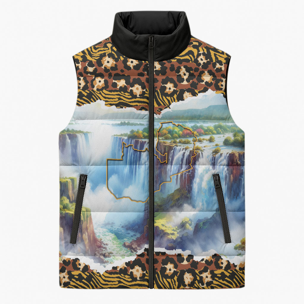 Zambian Heritage Independence 1964 Sleeveless Puffer Jacket Traditional African Seamless Pattern