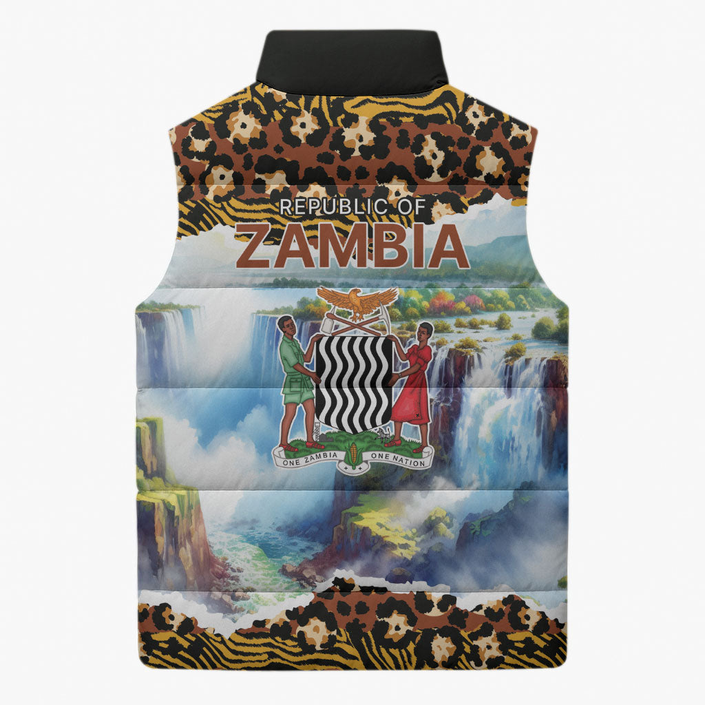 Zambian Heritage Independence 1964 Sleeveless Puffer Jacket Traditional African Seamless Pattern