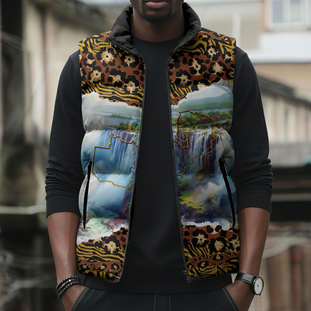 Zambian Heritage Independence 1964 Sleeveless Puffer Jacket Traditional African Seamless Pattern