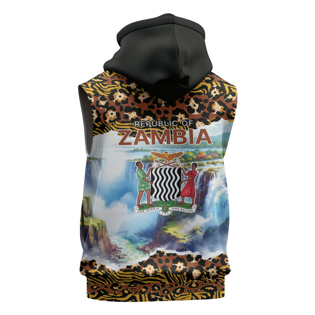 Zambian Heritage Independence 1964 Sleeveless Zip Hoodie Traditional African Seamless Pattern