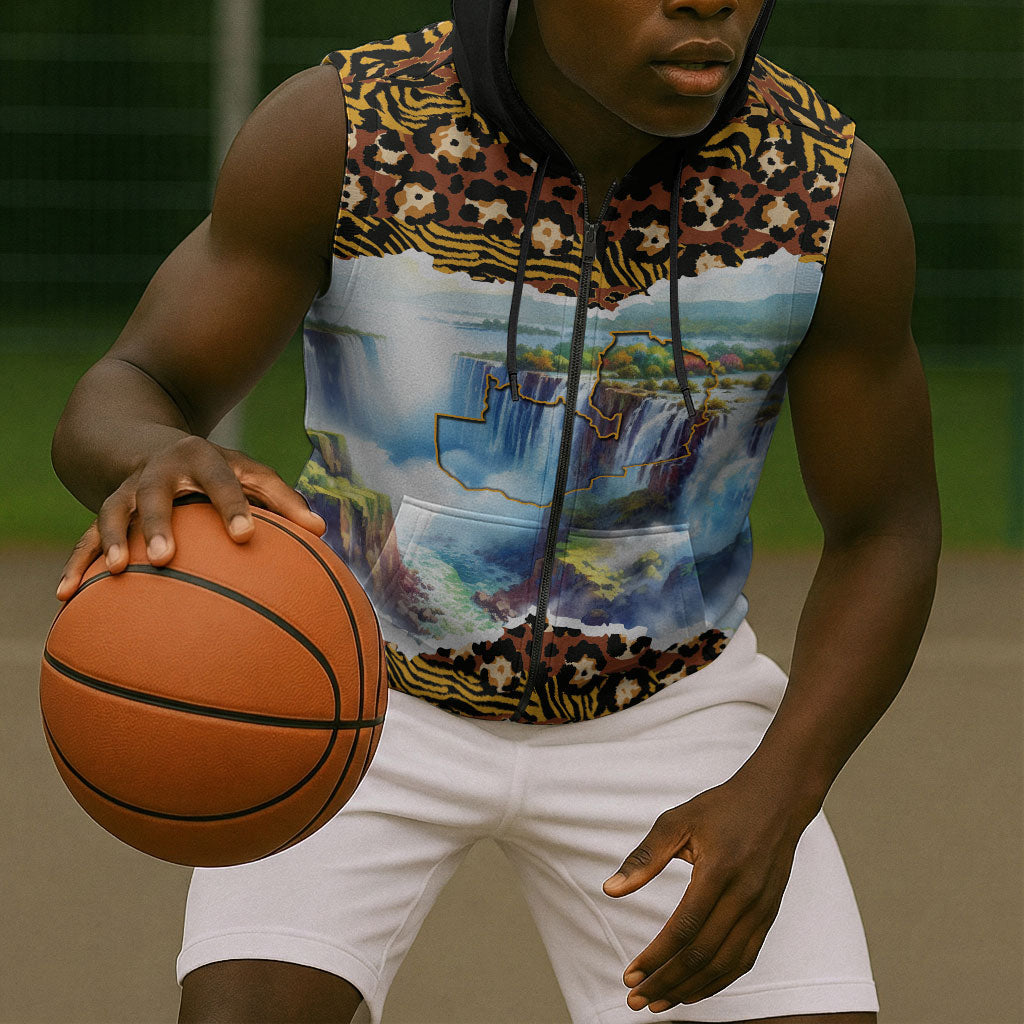 Zambian Heritage Independence 1964 Sleeveless Zip Hoodie Traditional African Seamless Pattern