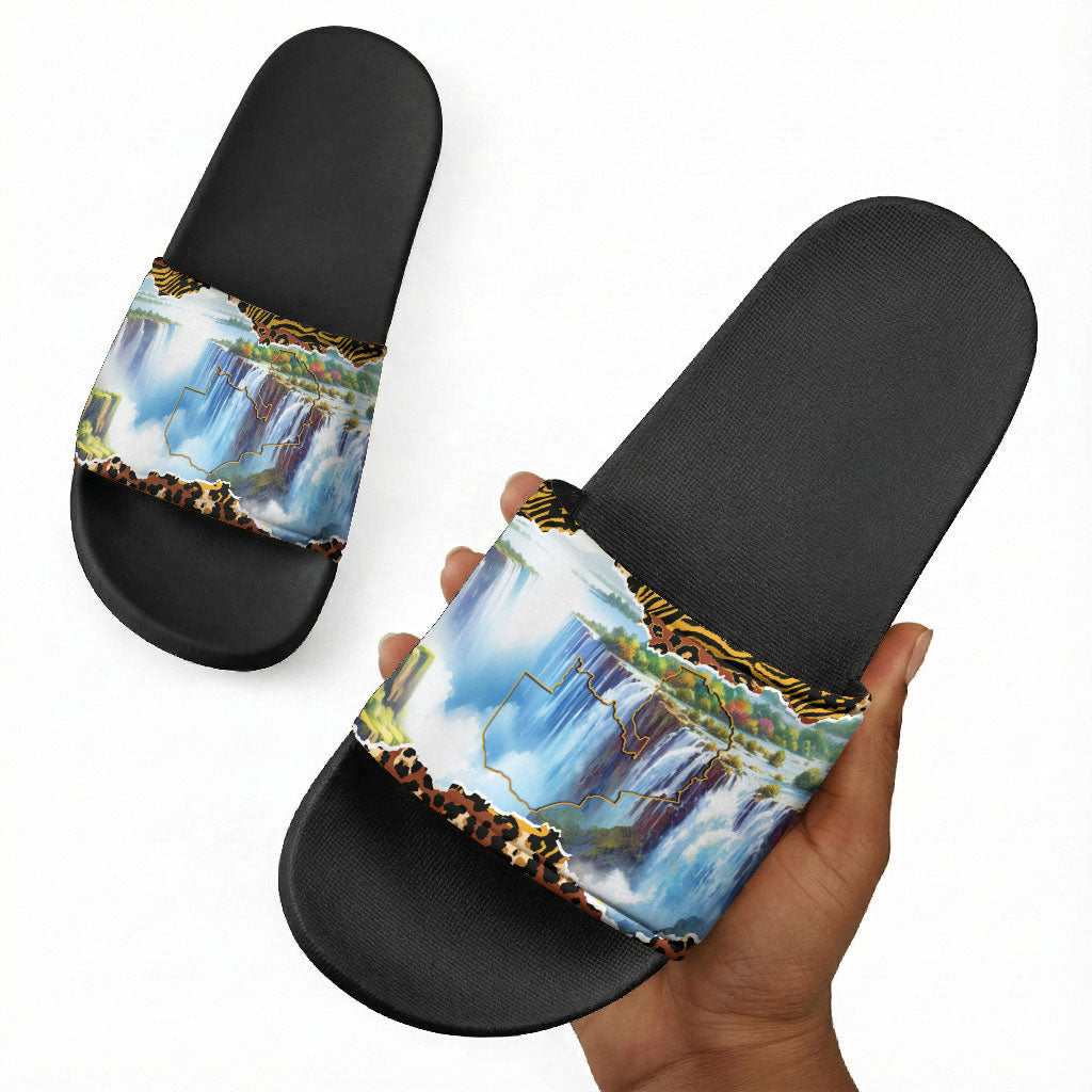 Zambian Heritage Independence 1964 Slide Sandals Traditional African Seamless Pattern