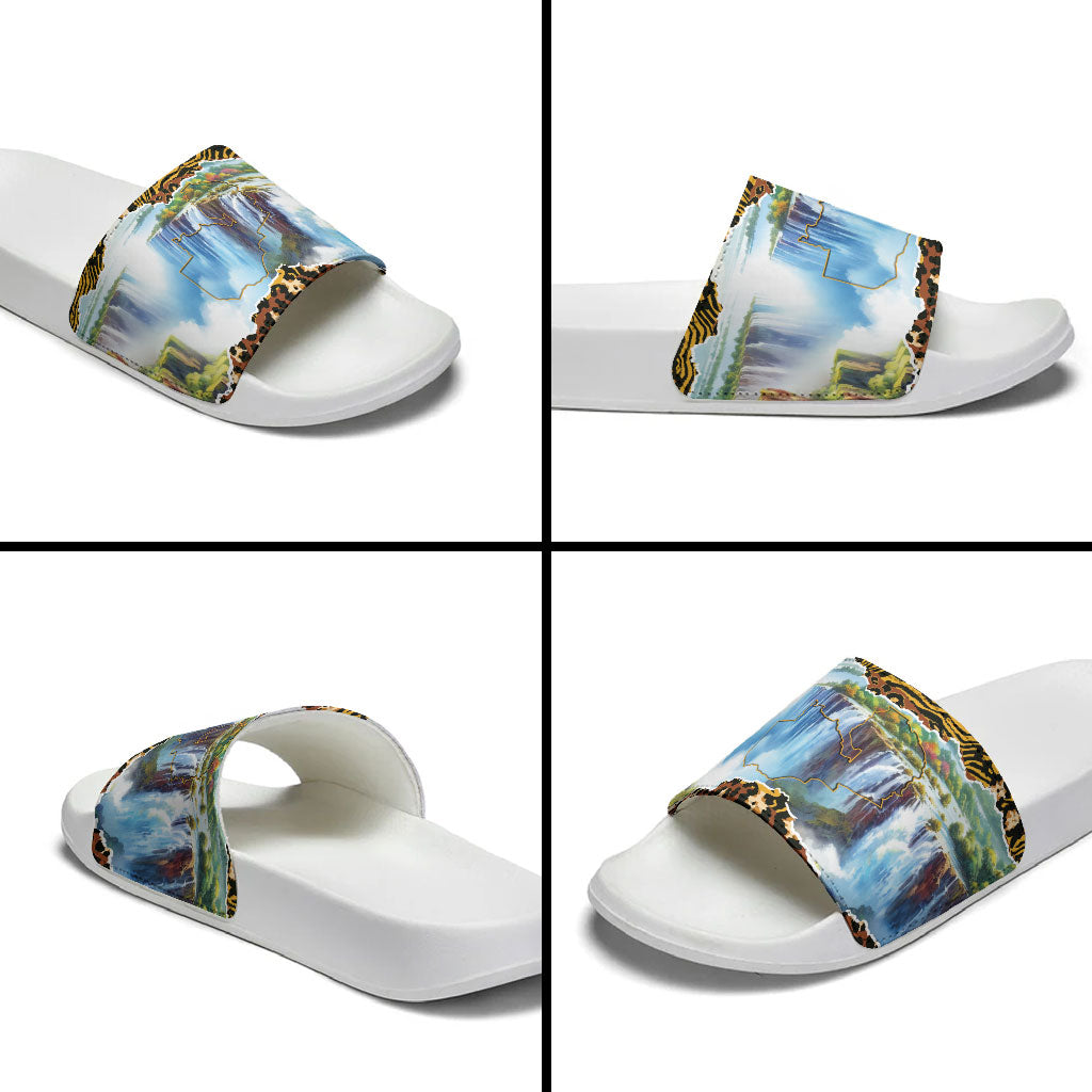 Zambian Heritage Independence 1964 Slide Sandals Traditional African Seamless Pattern