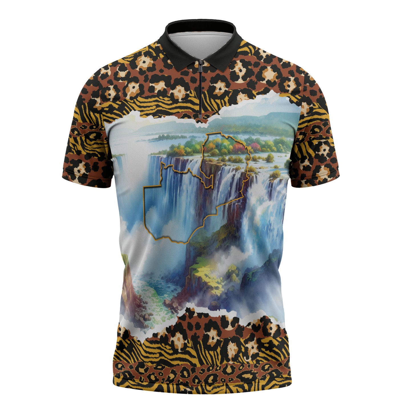 Zambian Heritage Independence 1964 Zipper Polo Shirt Traditional African Seamless Pattern