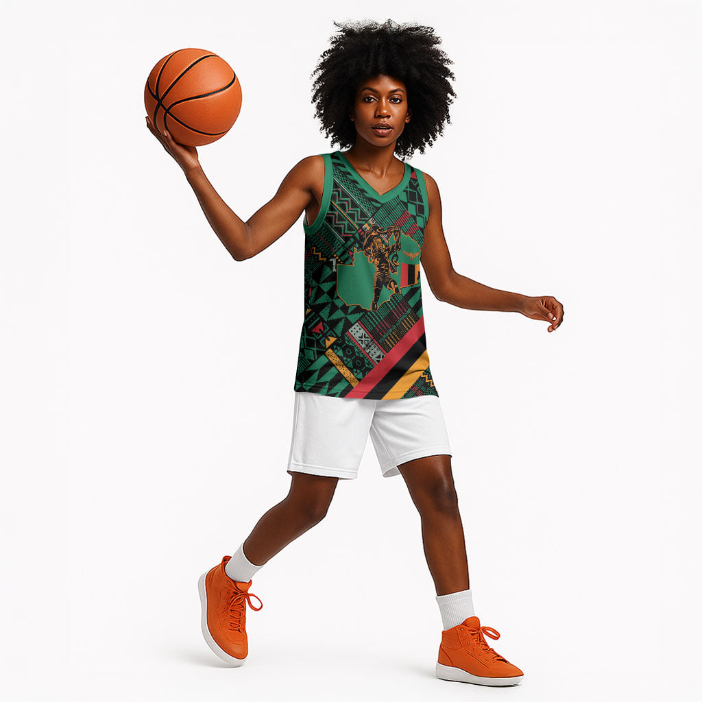 Zambia Victoria Falls Basketball Jersey Indigenous Wild Animal Skins Tribal Patchwork